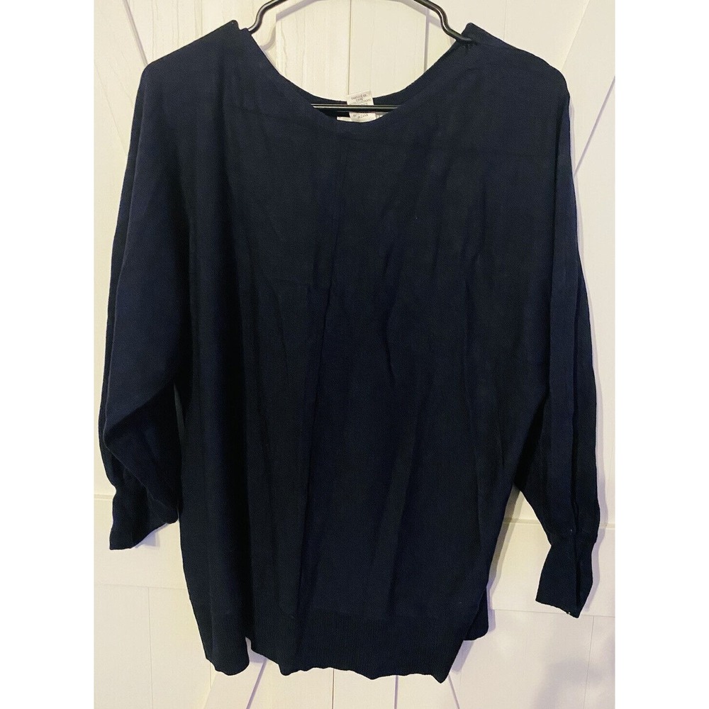 MAX STUDIO‎ Sweater Womens Size XL Navy Puff Bishop Sleeve Rayon Blend Boat Neck